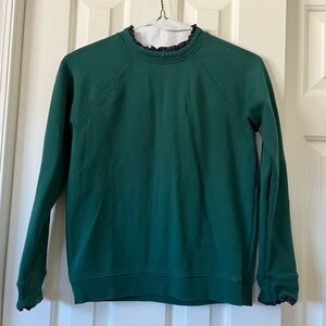 J. Crew Hunter green size S sweatshirt with navy/white polkadot trim